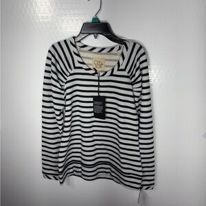 Chaps Women's Black and White Striped Long Sleeve Top 330